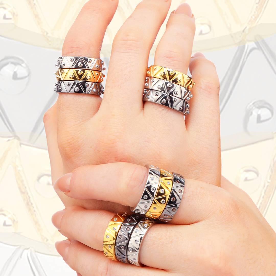 22kt Gold, Palladium Light, and Palladium Dark Plated Brass Serenity Ring for Women | BuDhaGirl