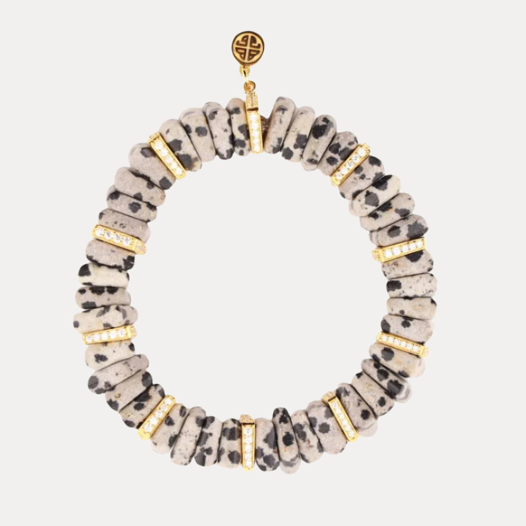 Dalmatian Jasper Tablet Beaded Bracelet for Women | BuDhaGirl