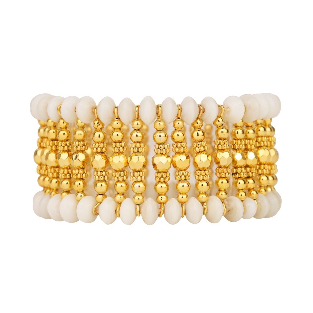 Alba Gold Stretch Bracelet | White & Gold Beaded Jewelry | BuDhaGirl