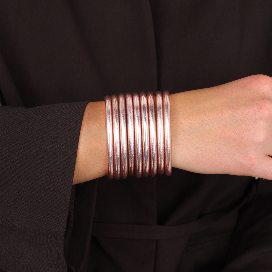 Champagne All Weather Bangles - Set of 9 | Bangles, Bracelets, Jewelry | BuDhaGirl