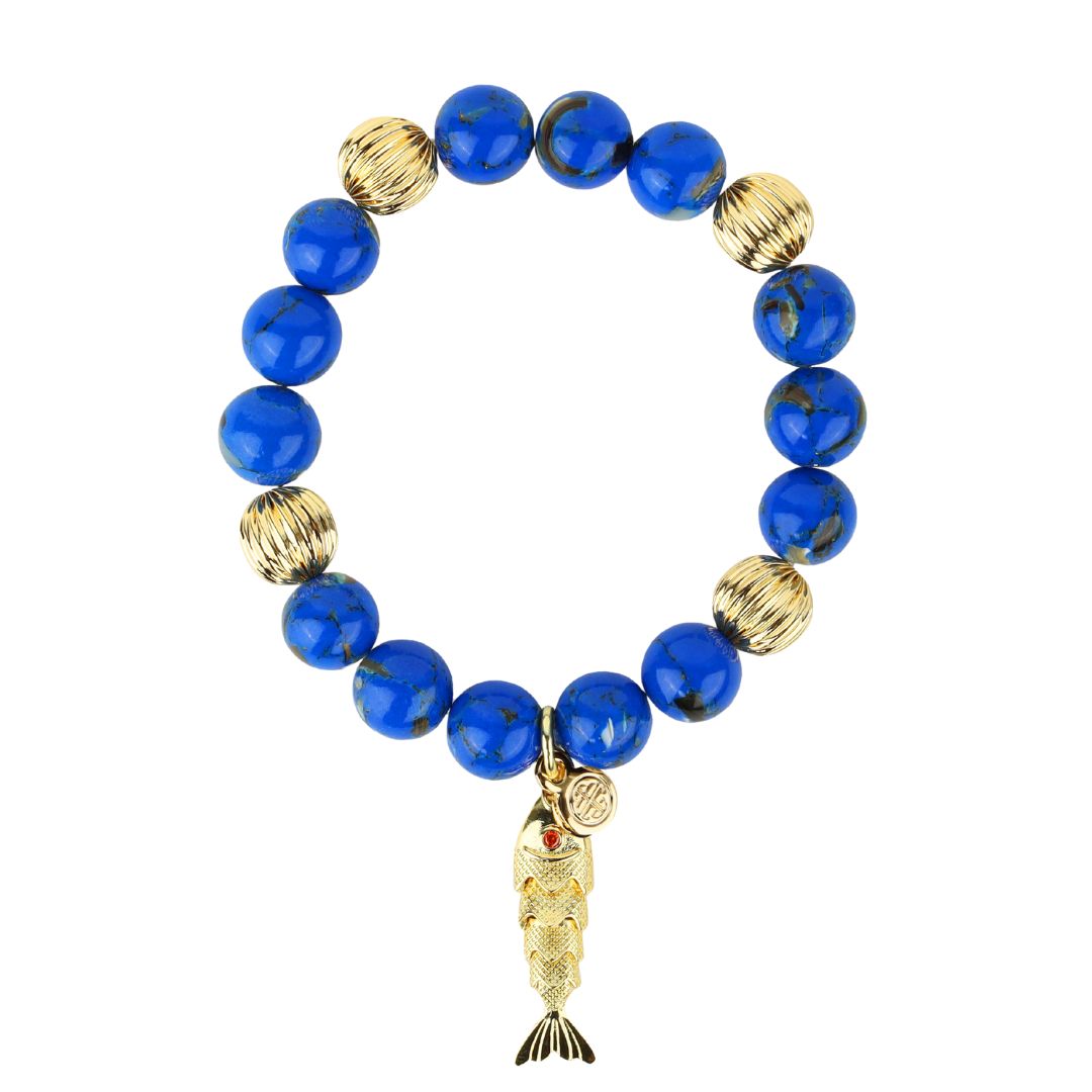 Cobalt Hana Bracelet | Colorful Beaded Bracelet with Koi Charm | BuDhaGirl