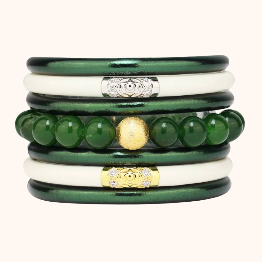 Graduation Gifts for School Spirit: Green/White Bangle Bracelet Stack