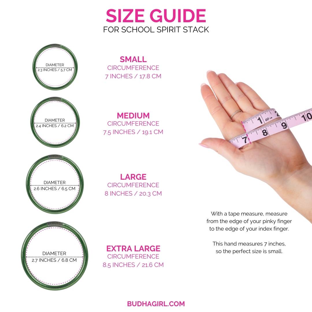Graduation Gifts for School Spirit: Green/White Bangle Bracelet Stack Size Guide