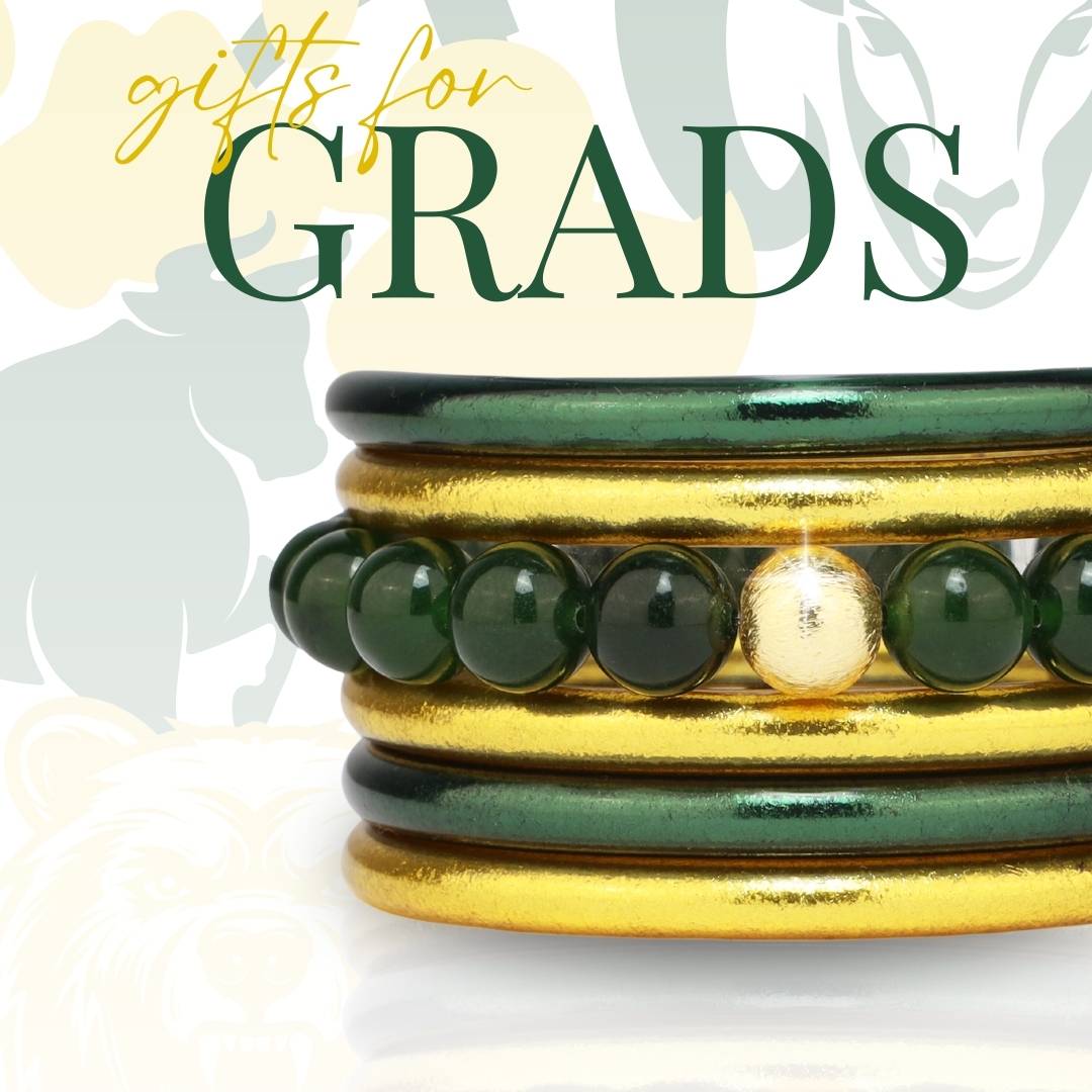 Graduation Gifts for School Spirit: Green/Gold Bangle Bracelet Stack