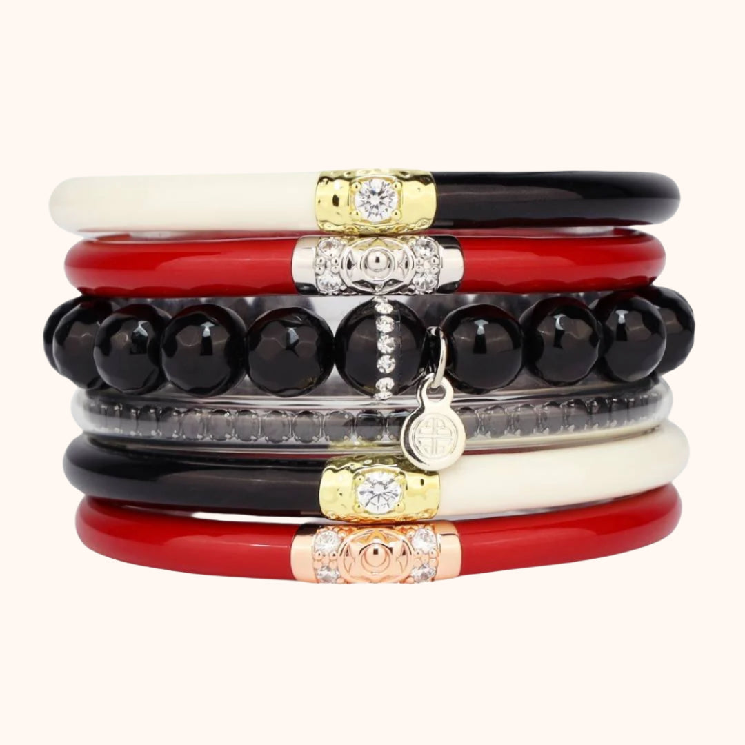Graduation Gifts for School Spirit: Black/Red Bangle Bracelet Stack