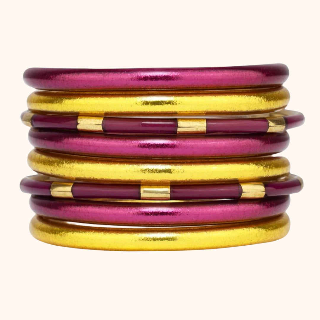 Graduation Gifts for School Spirit: Purple/Gold Bangle Bracelet Stack