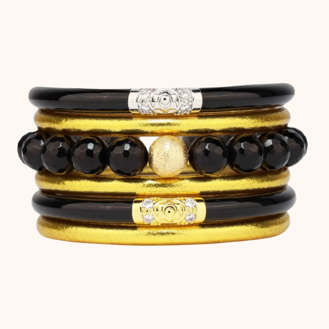 Graduation Gifts for School Spirit: Black/Gold Bangle Bracelet Stack