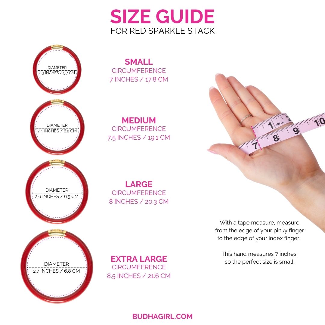 Size Guide for Red Holiday Sparkle Bangle Bracelet Stack | BuDhaGirl