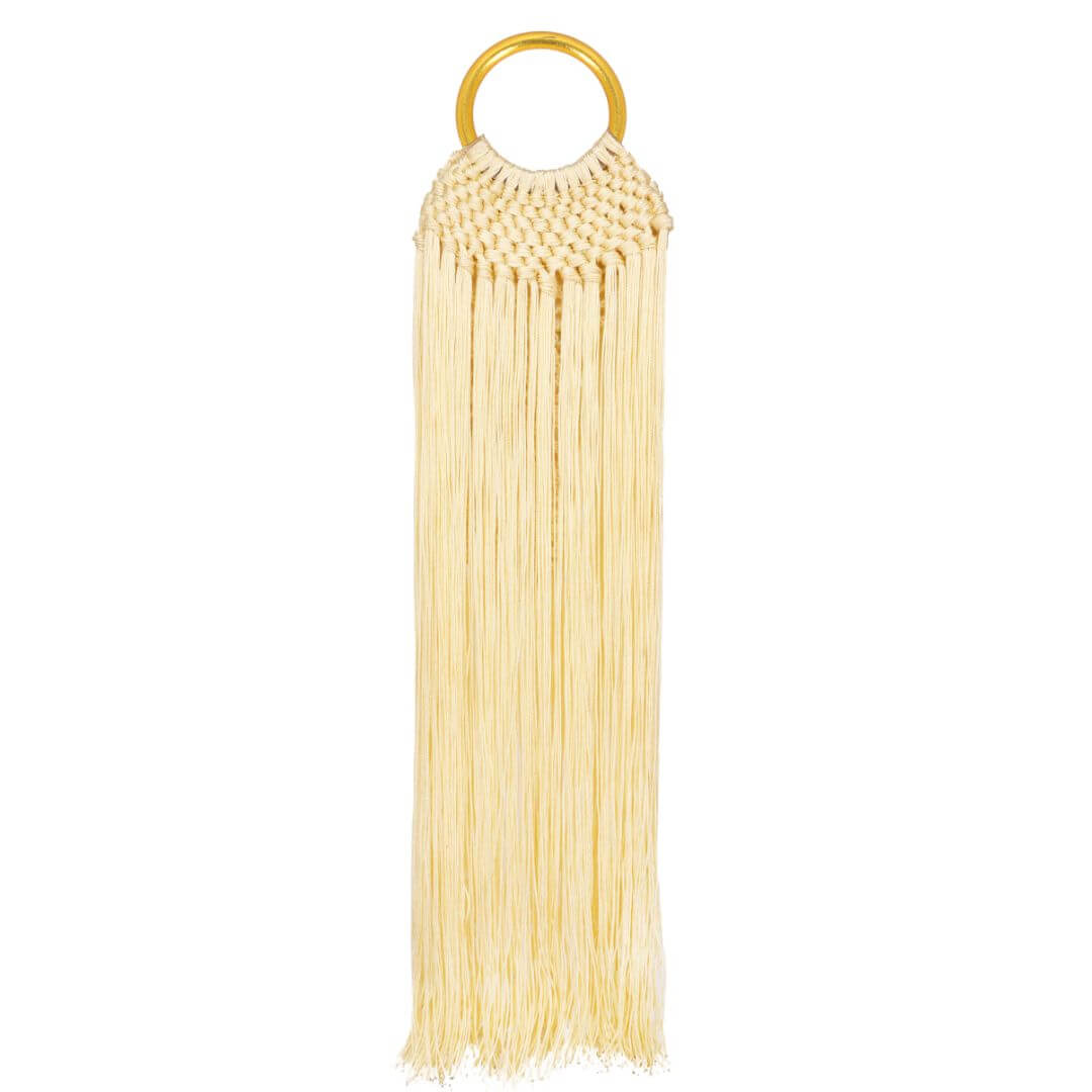 Ivory Sophie Bag | Macrame Fringe Bag with Bangle Handle | BuDhaGirl