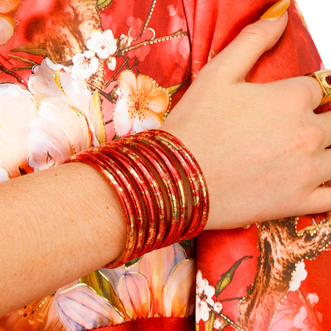 BuDhaGirl KOI Rouge Bangles | Set of 4 | Luxurious Red