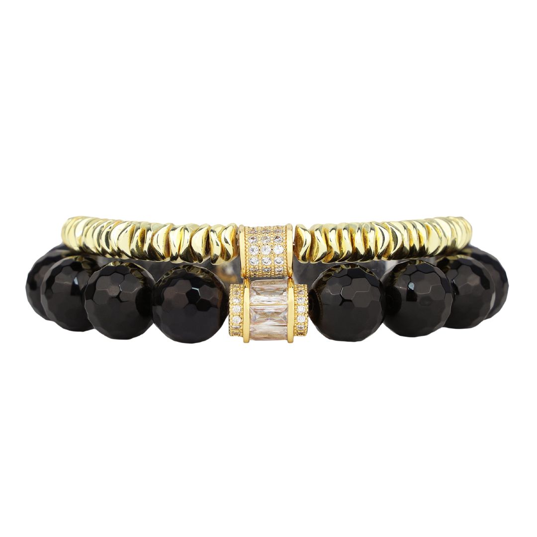 Mizuki Duo Bracelet Set | Black & Gold Beaded Bracelets