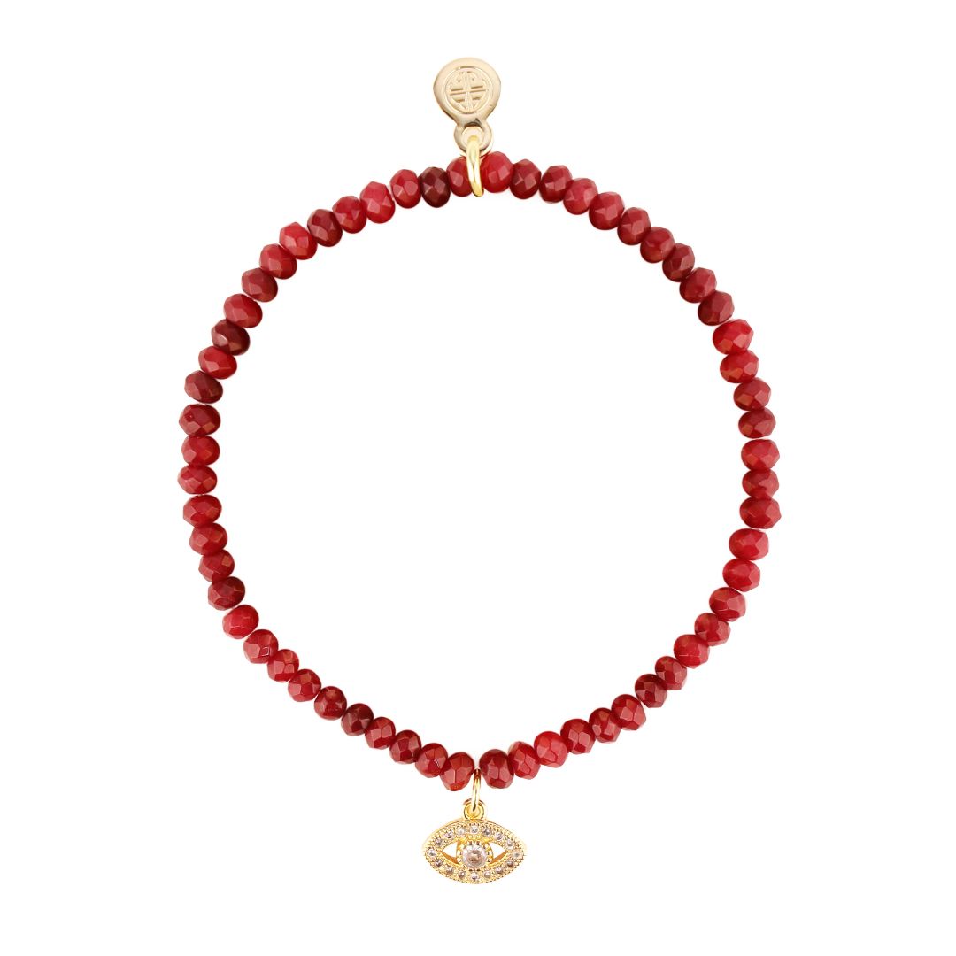 Luna Bracelet - Raspberry With Evil Eye Charm