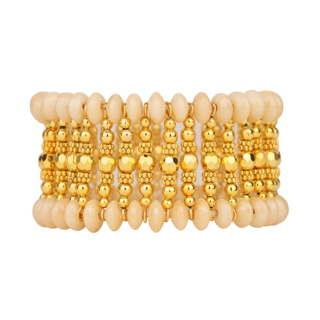 Tuskara Beige Gold Bracelet | Natural Tone Stretch Jewelry | BuDhaGirl