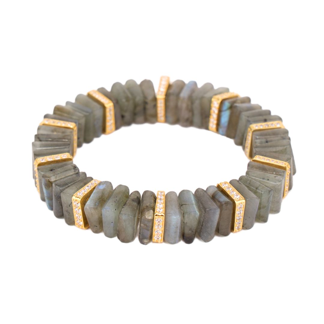 BuDhaGirl tablet labradorite and crystals bracelet on a white background.