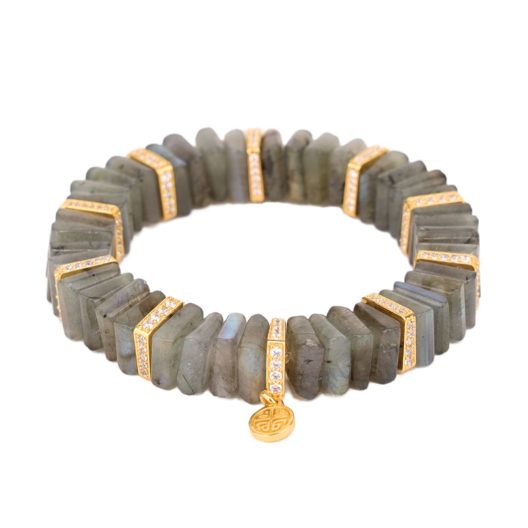 BuDhaGirl tablet labradorite and crystals bracelet on a white background.