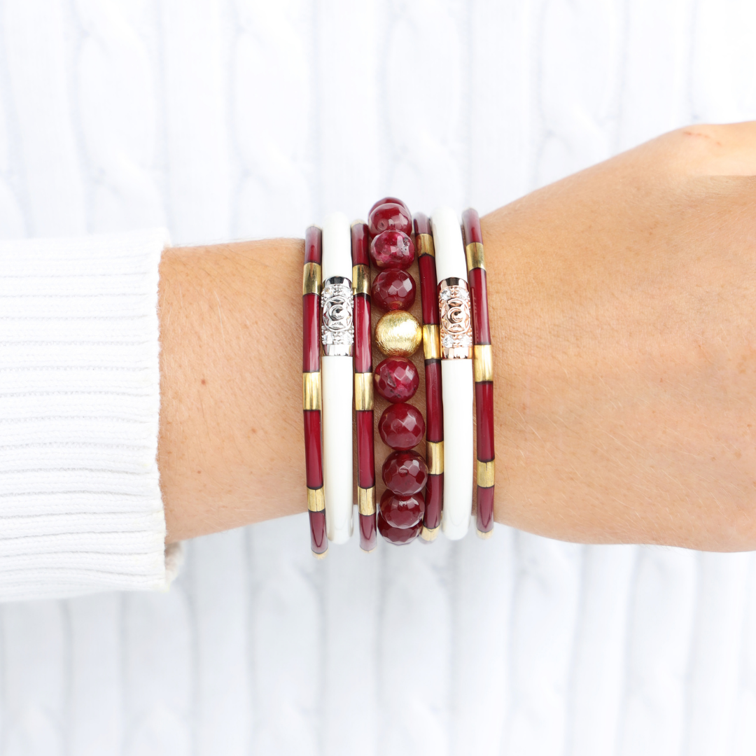 The Maroon White School Bangle Stack | BuDhaGirl 