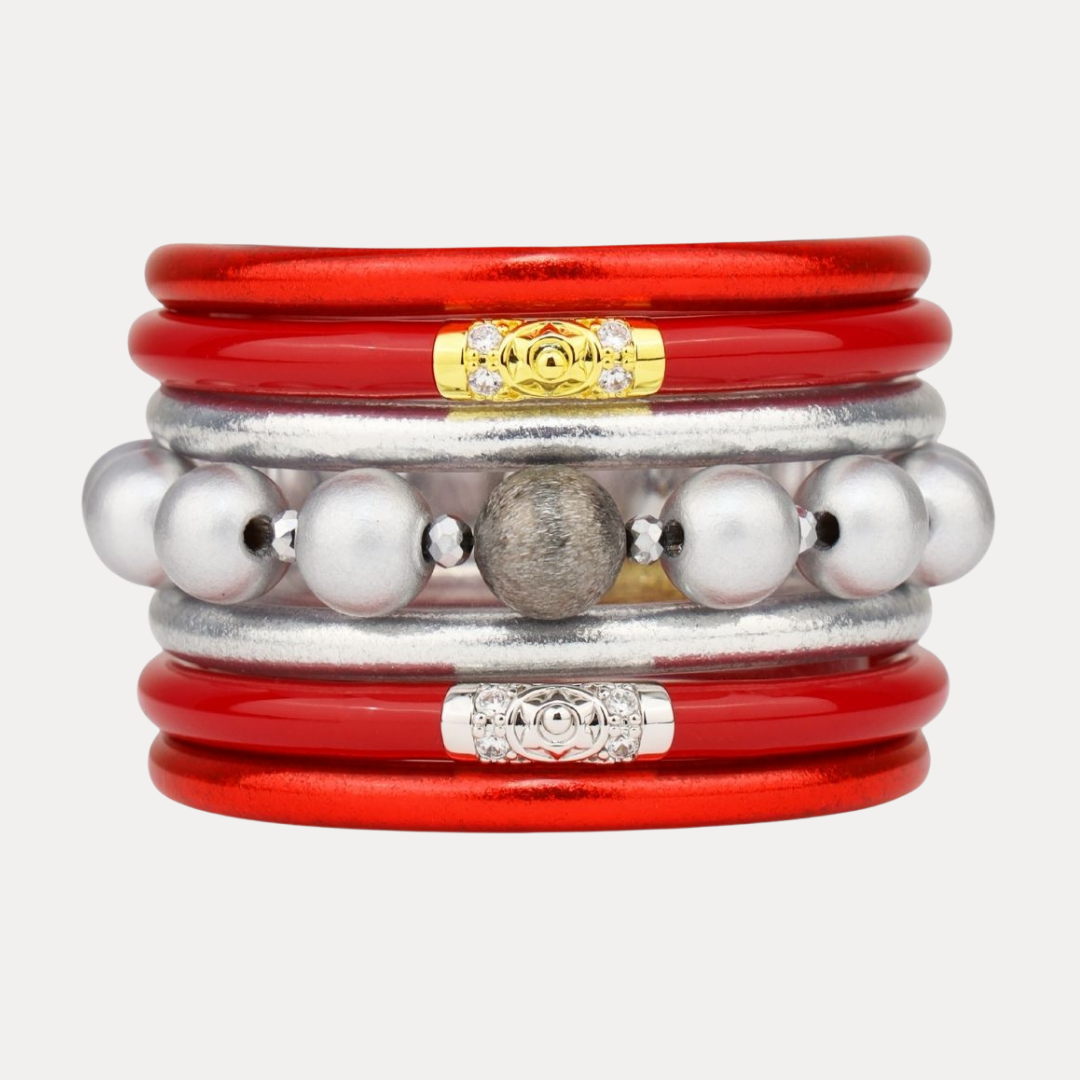 The Red Silver School Bangle Stack | BuDhaGirl 