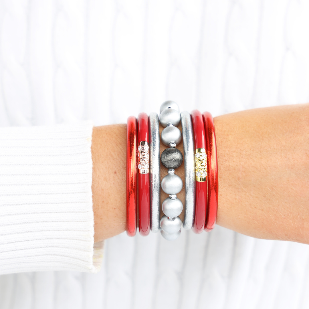 The Red Silver School Bangle Stack | BuDhaGirl 