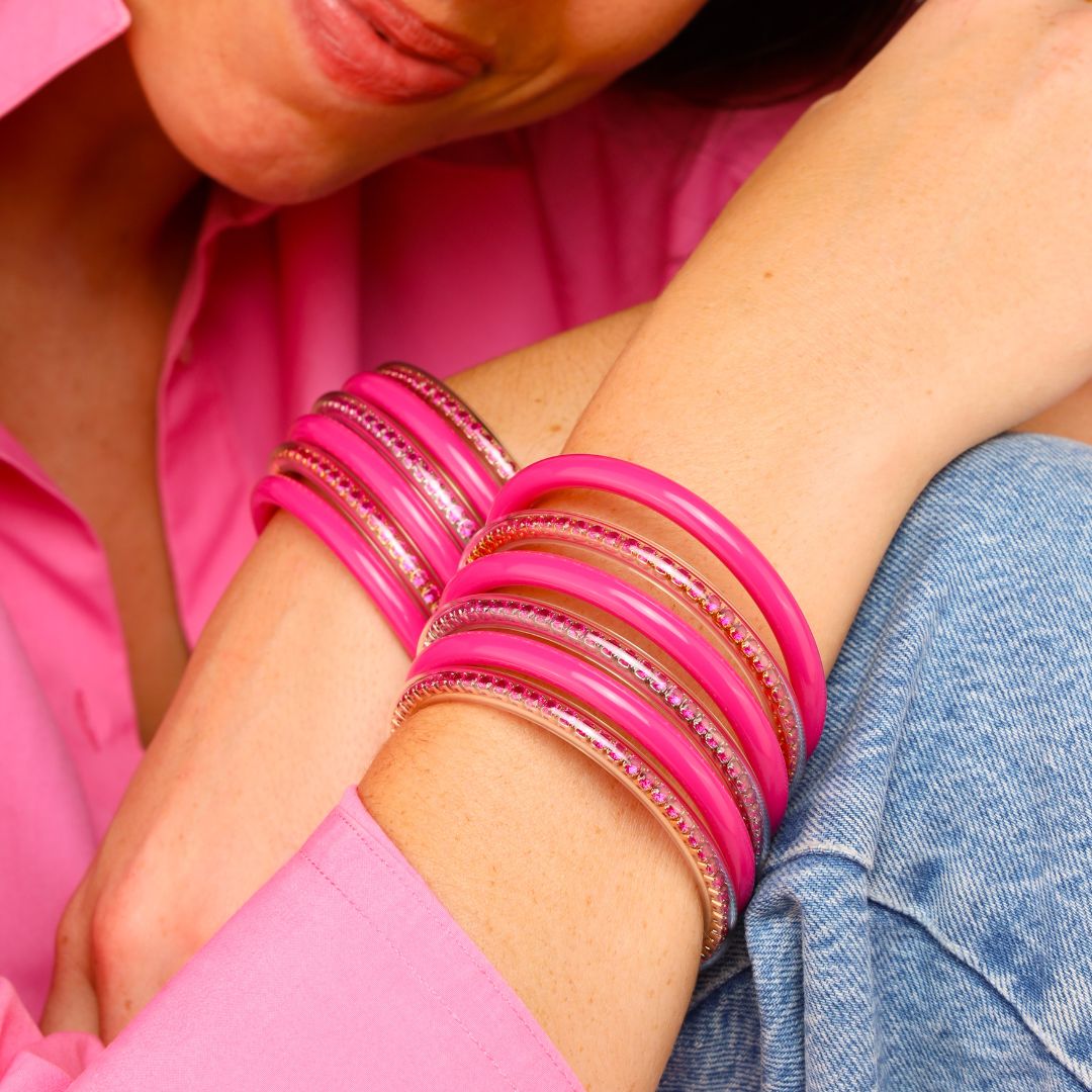 Hot Pink Crystal Bangle Bracelets for Women | BuDhaGirl