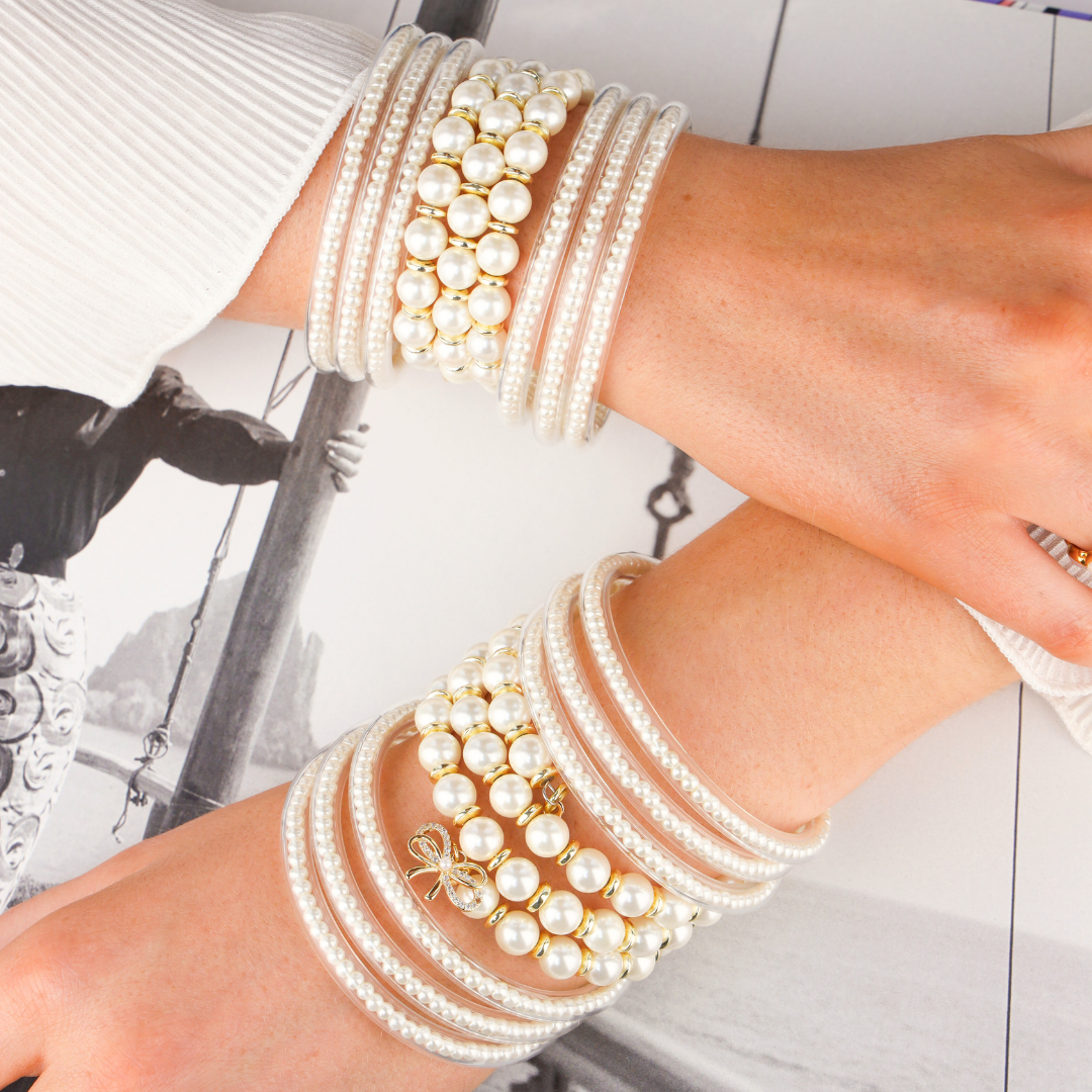 BuDhaGirl® White Pearl Bangles: Celebrate Mom with Timeless Elegance