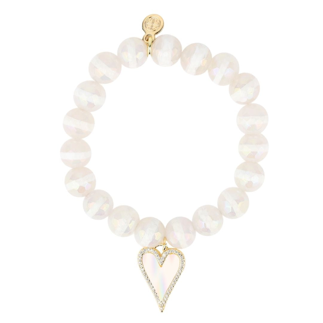 White Capiz Heart Charm Beaded Bracelet | BuDhaGirl