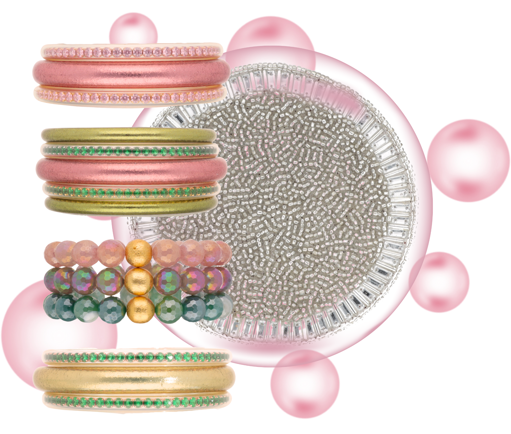 Wickedly Glamorous Collection | Green & Pink Bangles | BuDhaGirl